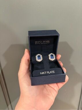 14KT Plate Blue Halo Stud Earrings